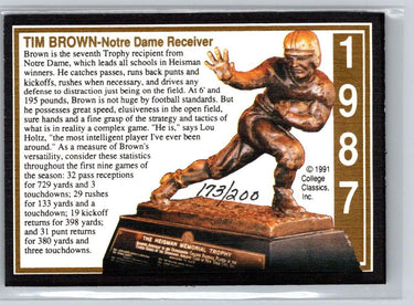 1991 College Classics Notre Dame Tim Brown Auto /200 C12