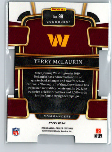 2023 Panini Select #99 Terry McLaurin Neon Green Prizms Die Cuts #/599 C12