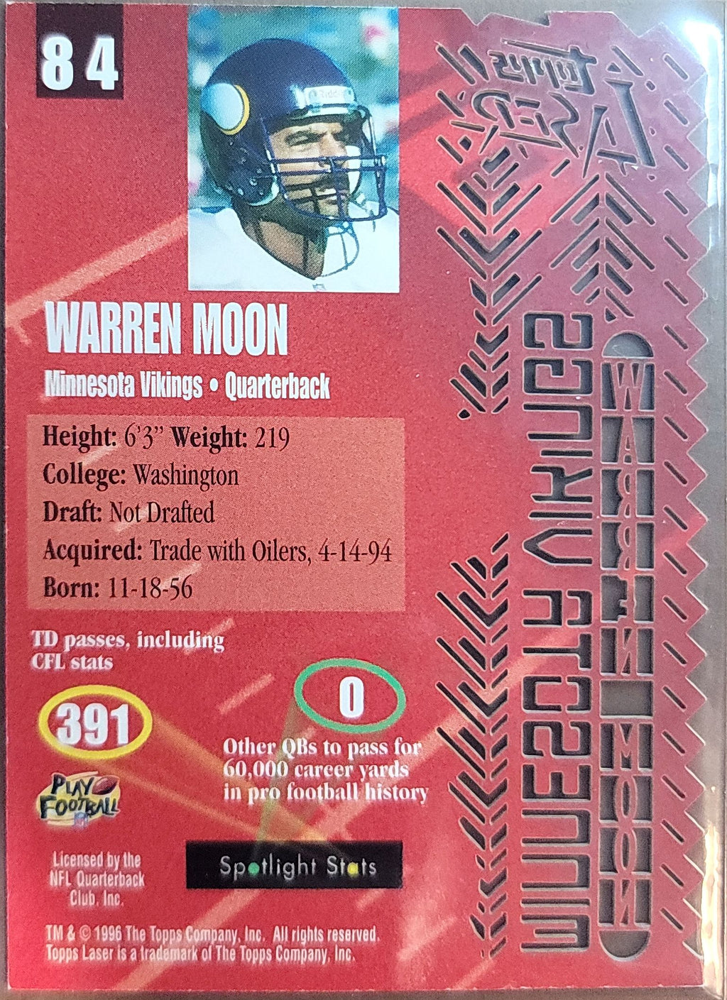 1996 Topps Laser #84 Warren Moon D1
