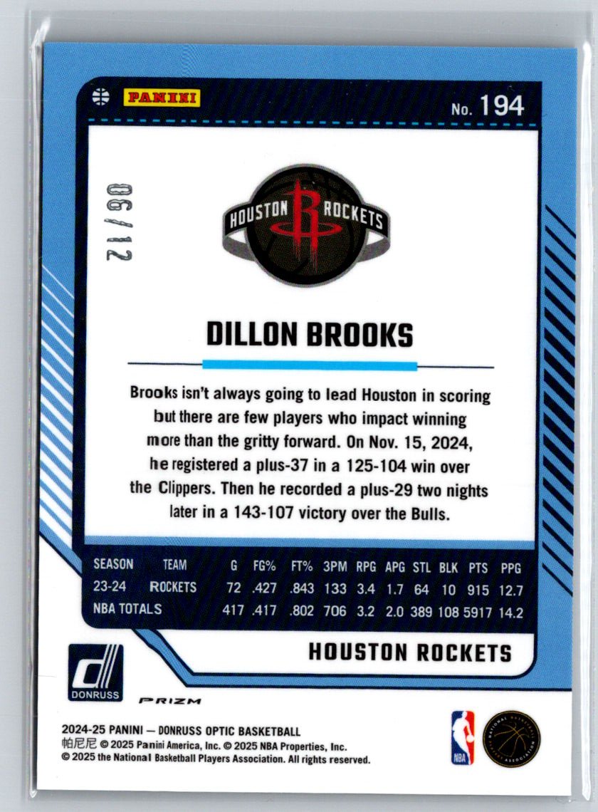 2024-25 Donruss Optic #194 Dillon Brooks Purple Velocity #/12 E1