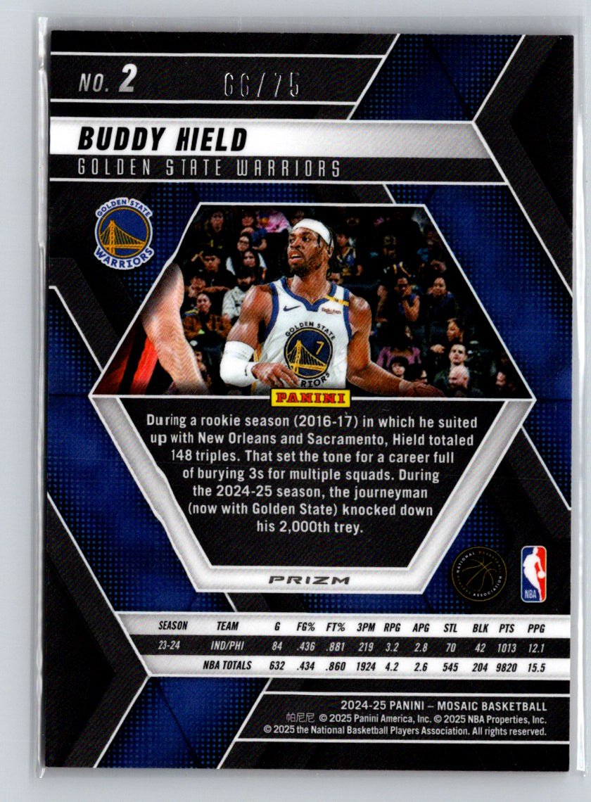 2024-25 Panini Mosaic #2 Buddy Hield Red Fluorescent Mosaic #/75