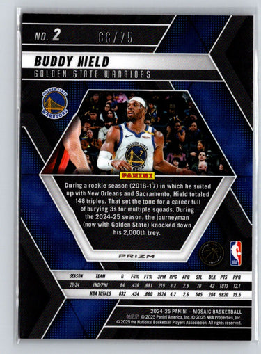 2024-25 Panini Mosaic #2 Buddy Hield Red Fluorescent Mosaic #/75