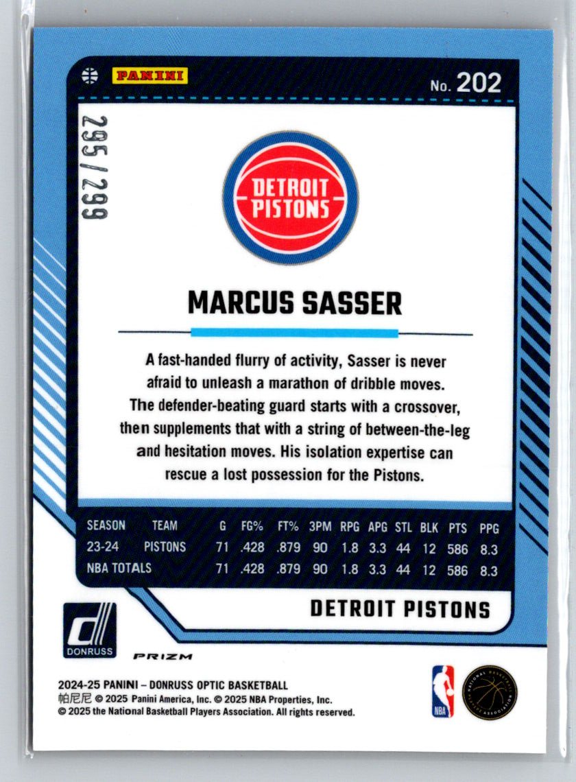 2024-25 Donruss Optic #202 Marcus Sasser Hyper Orange #/299 E1
