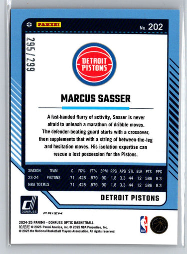 2024-25 Donruss Optic #202 Marcus Sasser Hyper Orange #/299 E1
