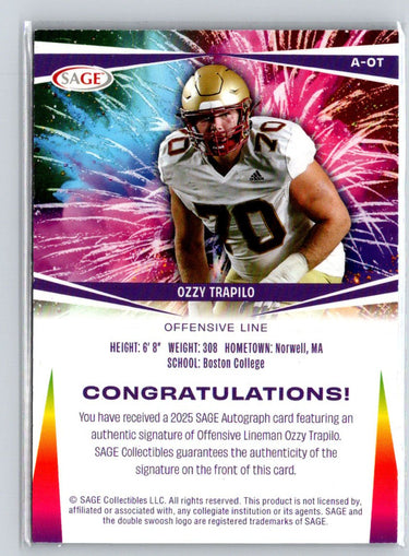 2025 SAGE HIT #A-OT Ozzy Trapilo Autographs Silver (Low Series) E2
