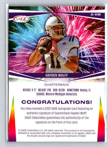 2025 SAGE HIT #A-HW Hayden Wolff Autographs Red (Low Series) E2