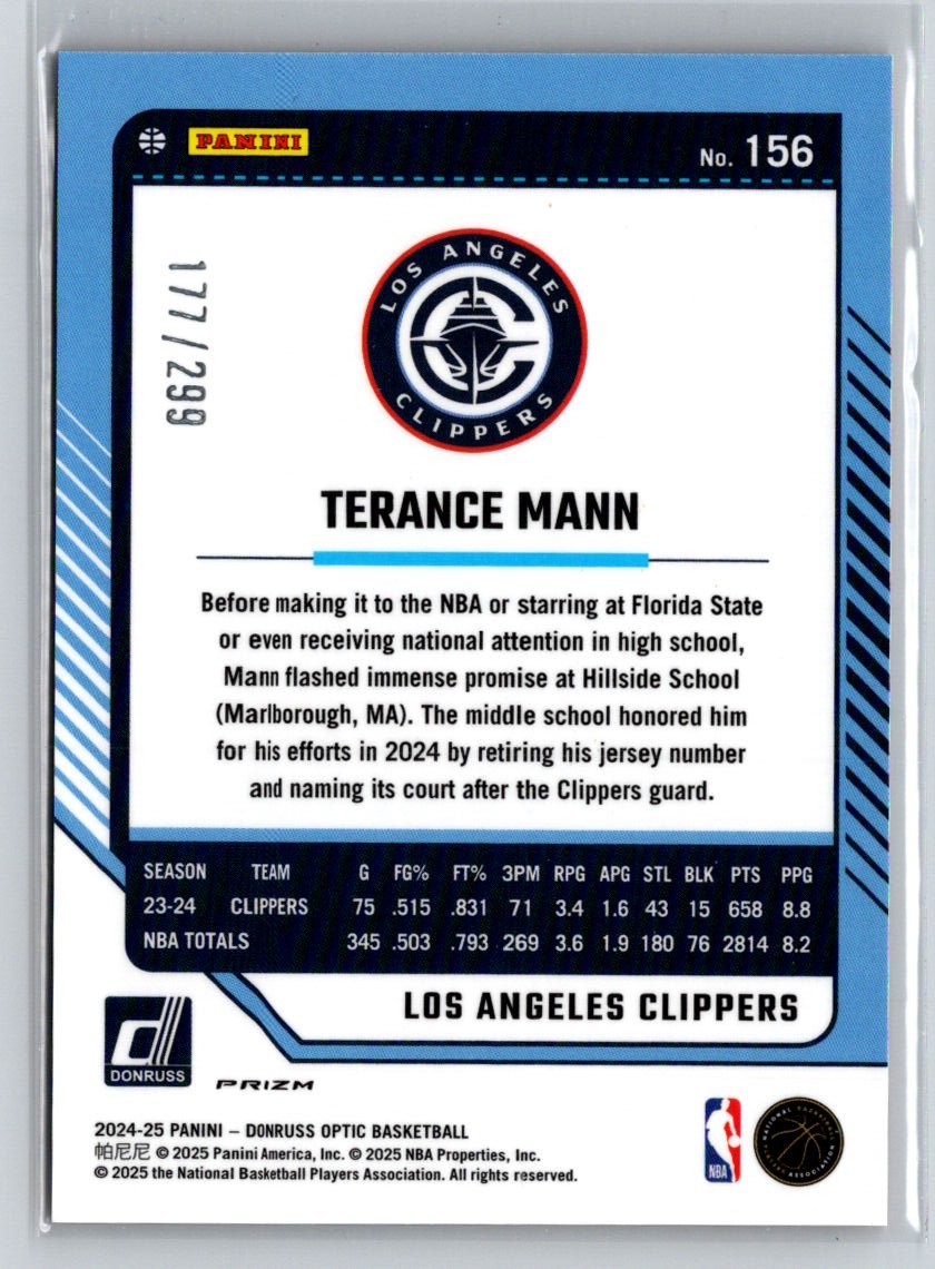 2024-25 Donruss Optic #156 Terance Mann Hyper Orange #/299 E3