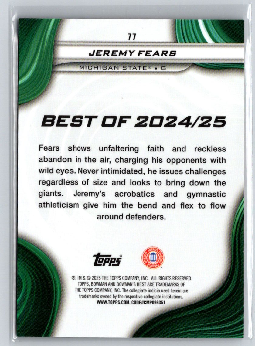 2024-25 Bowman's Best University #77 Jeremy Fears Orange Mini-Diamond #/25 E3