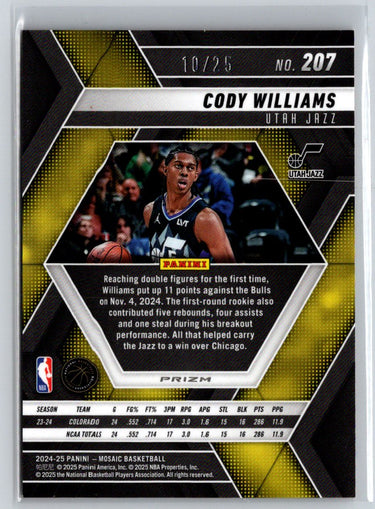 2024-25 Panini Mosaic #207 Cody Williams Orange Fluorescent Mosaic #/25 E3