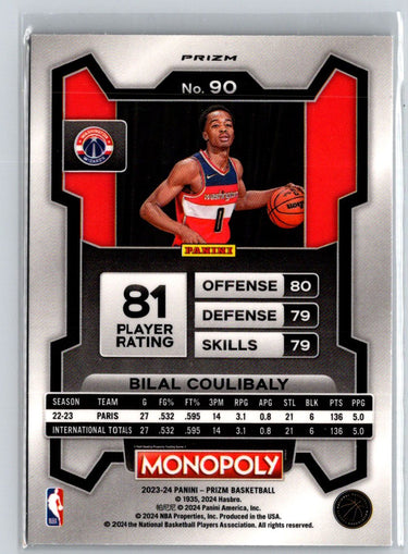 2023-24 Panini Prizm Monopoly #90 Bilal Coulibaly Monopoly Man Red Pattern E4