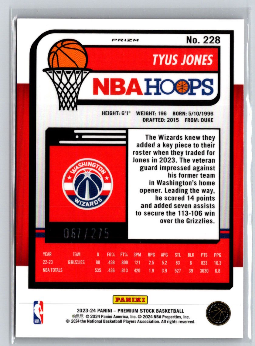 2023-24 Hoops Premium Stock #228 Tyus Jones Red Pulsar E4