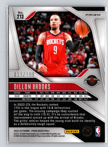 2024-25 Panini Prizm #213 Dillon Brooks Prizms Orange Seismic #/199 E4