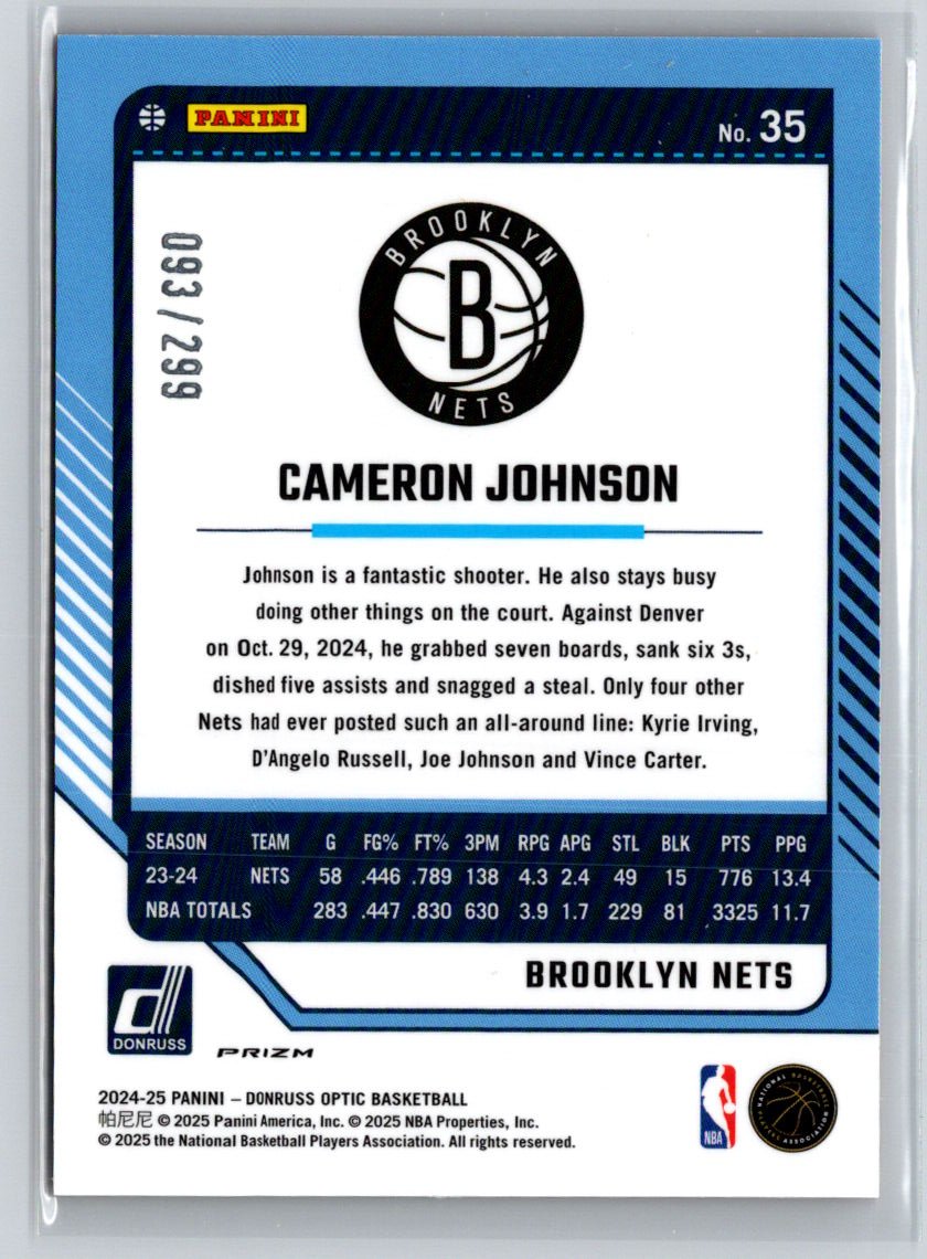 2024-25 Donruss Optic #35 Cameron Johnson Hyper Orange #/299 E5