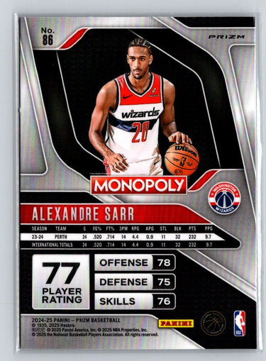 2024-25 Panini Prizm Monopoly #86 Alexandre Sarr Silver Prizms E5