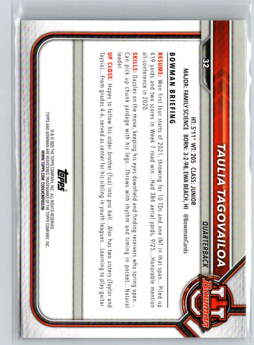 2021-22 Bowman University #32 Taulia Tagovailoa E6