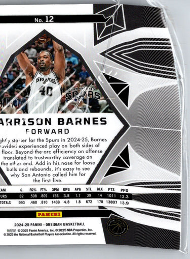 2024-25 Panini Obsidian #12 Harrison Barnes Electric Etch Orange Flood #/125 E7
