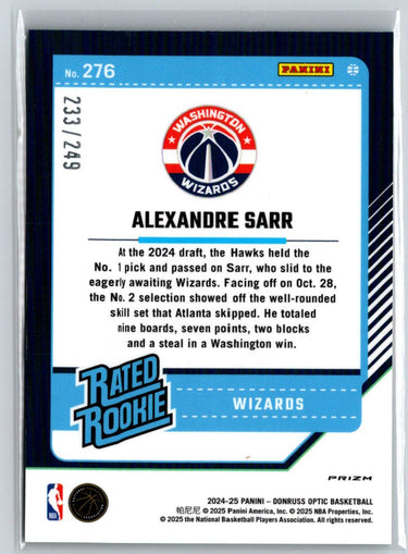 2024-25 Donruss Optic #276 Alexandre Sarr Hyper Pink Green Holo E7