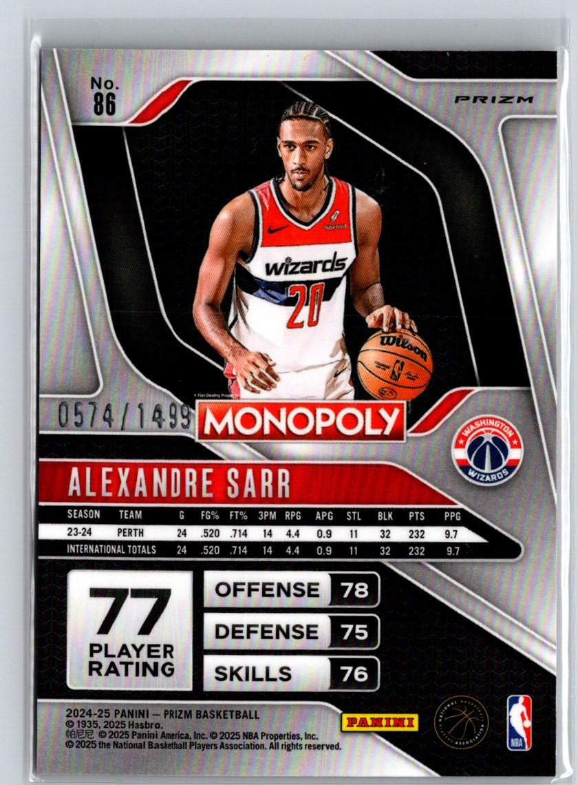 2024-25 Panini Prizm Monopoly Alexandre Sarr Millionaire Club Prizms /1499 E7