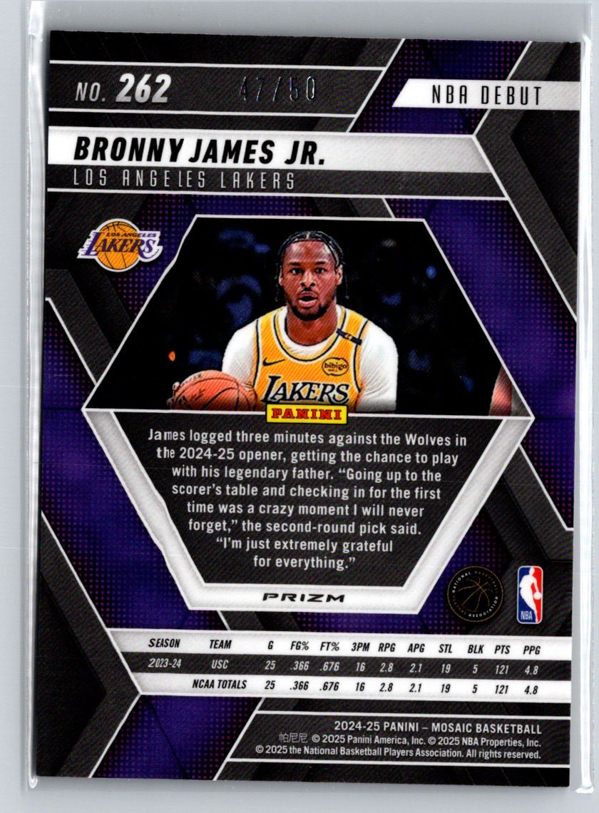 2024-25 Panini Mosaic #262 Bronny James Jr. Fast Break Purple Mosaic #/50 E7