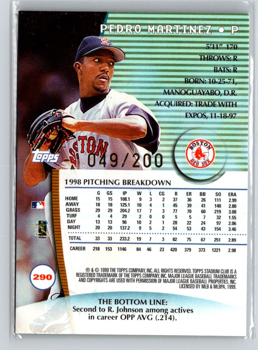 1999 Stadium Club #290 Pedro Martinez First Day Issue #/200 E7