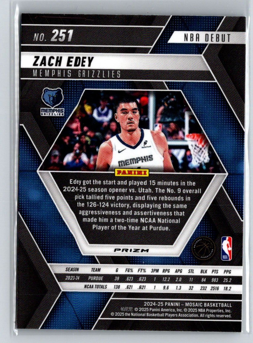 2024-25 Panini Mosaic #251 Zach Edey Green Mosaic E8