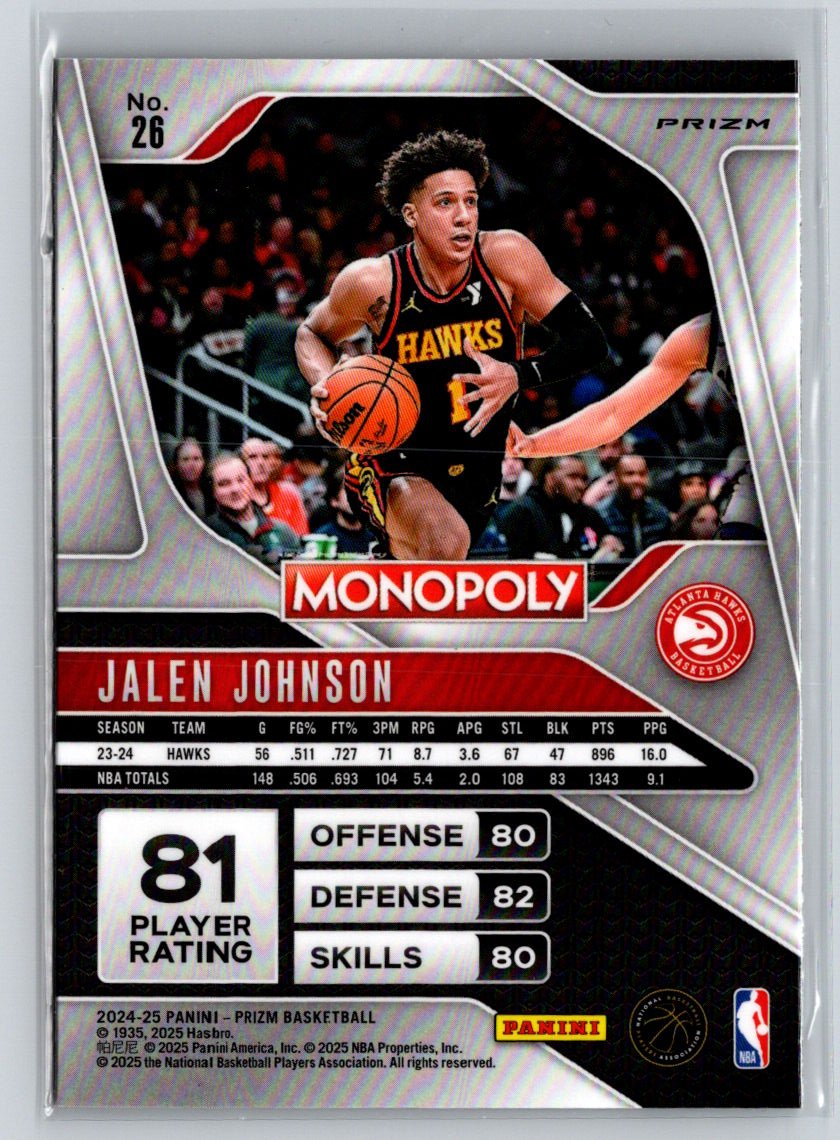 2024-25 Panini Prizm Monopoly #26 Jalen Johnson Dice Prizms E9