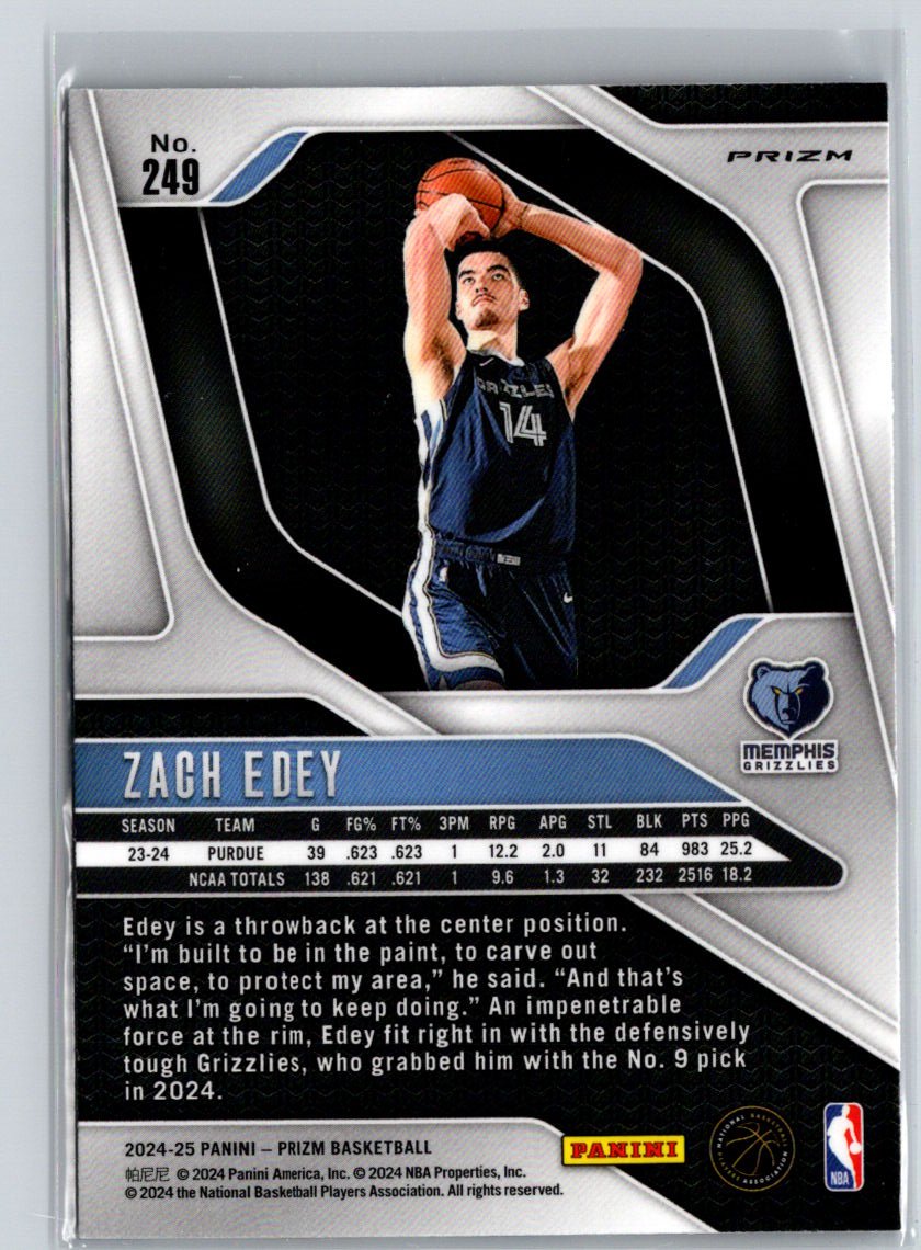 2024-25 Panini Prizm #249 Zach Edey Prizms Red White and Blue E9