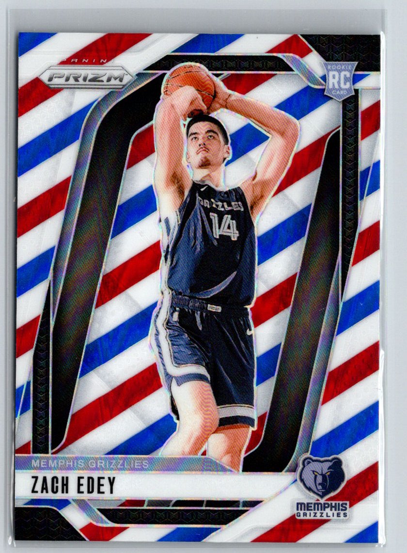 2024-25 Panini Prizm #249 Zach Edey Prizms Red White and Blue E9