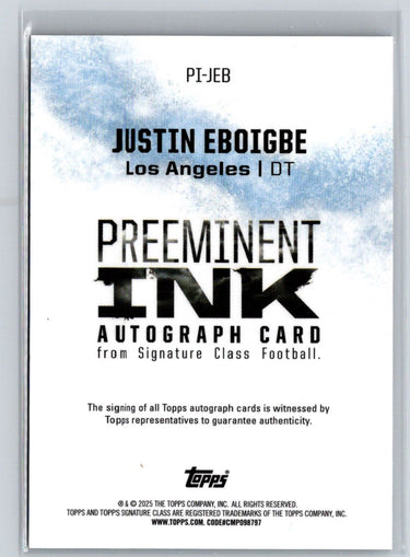 2024 Topps Signature Class #PI-JEB Justin Eboigbe Auto Purple Refractor #/100 E9
