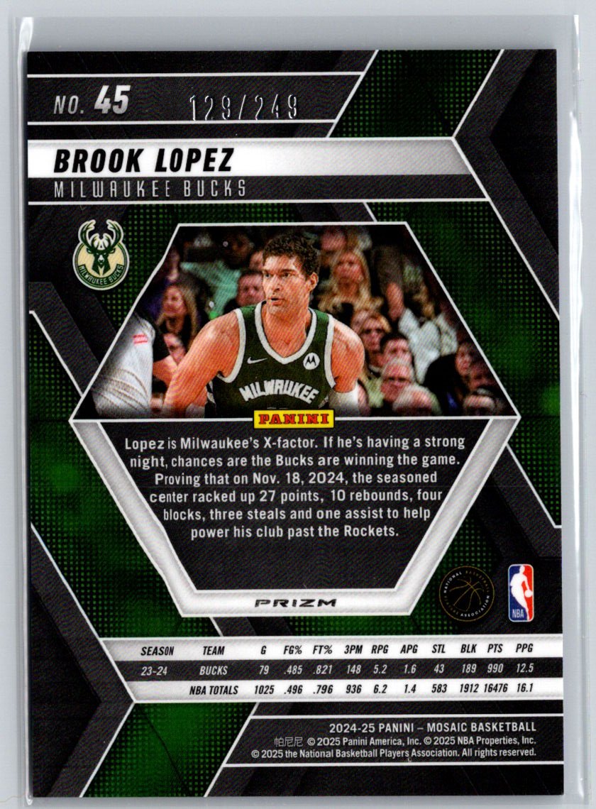 2024-25 Panini Mosaic #45 Brook Lopez Purple Fluorescent Mosaic #/249 E10