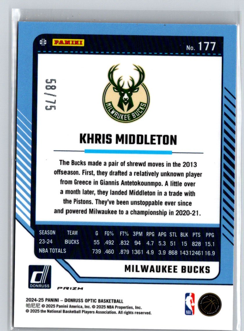 2024-25 Donruss Optic #177 Khris Middleton Fast Break Red #/75 E10