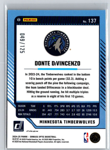 2024-25 Donruss Optic #137 Donte DiVincenzo Bronze Velocity #/125 E11