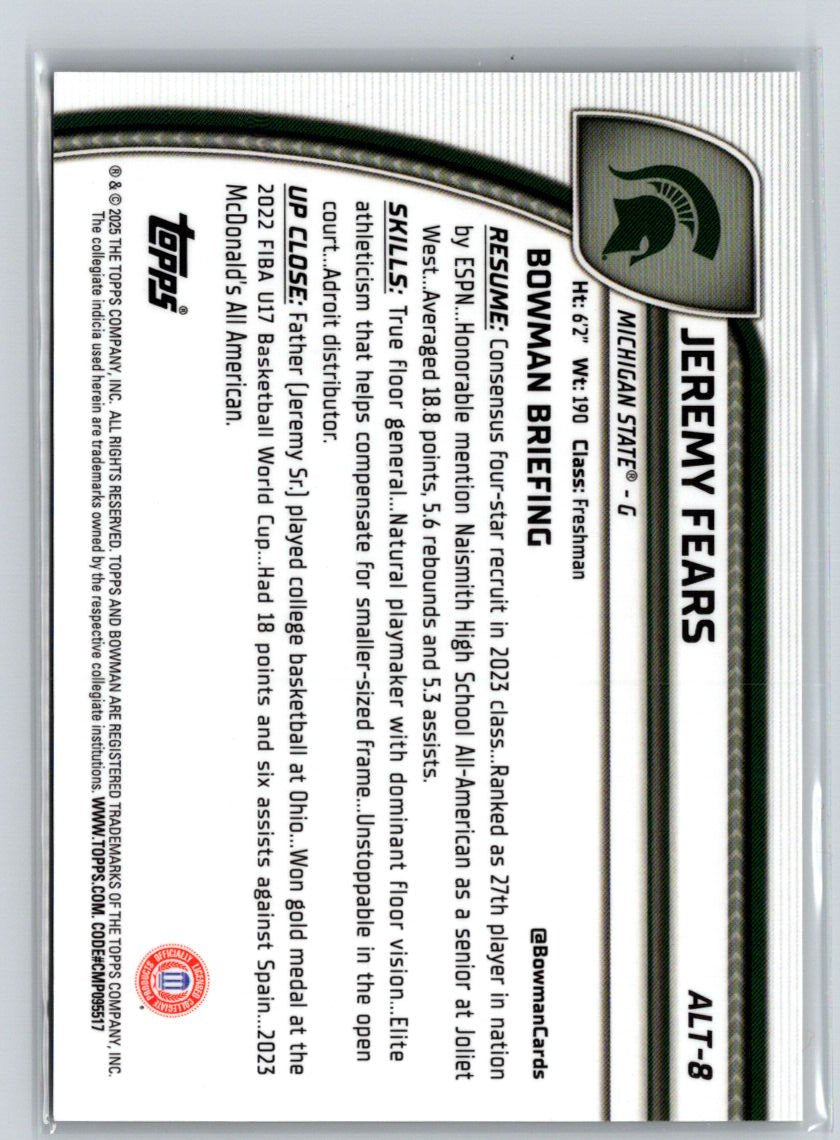2024-25 Bowman University Chrome #ALT-8 Jeremy Fears Gold Refractor #/50 E11