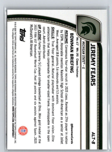 2024-25 Bowman University Chrome #ALT-8 Jeremy Fears Gold Refractor #/50 E11