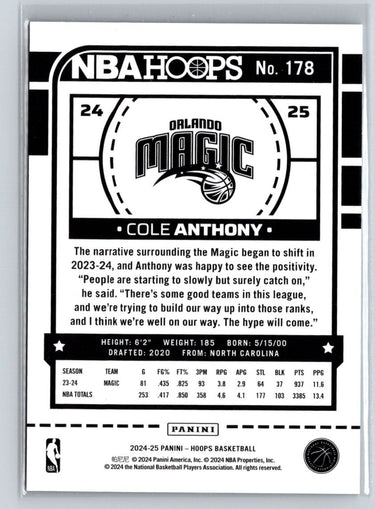 2024-25 Hoops #178 Cole Anthony Storm #/299 E11