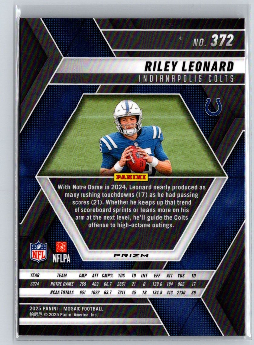 2025 Panini Mosaic #372 Riley Leonard Mosaic Red and White Stripe E12