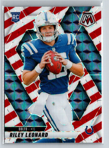 2025 Panini Mosaic #372 Riley Leonard Mosaic Red and White Stripe E12
