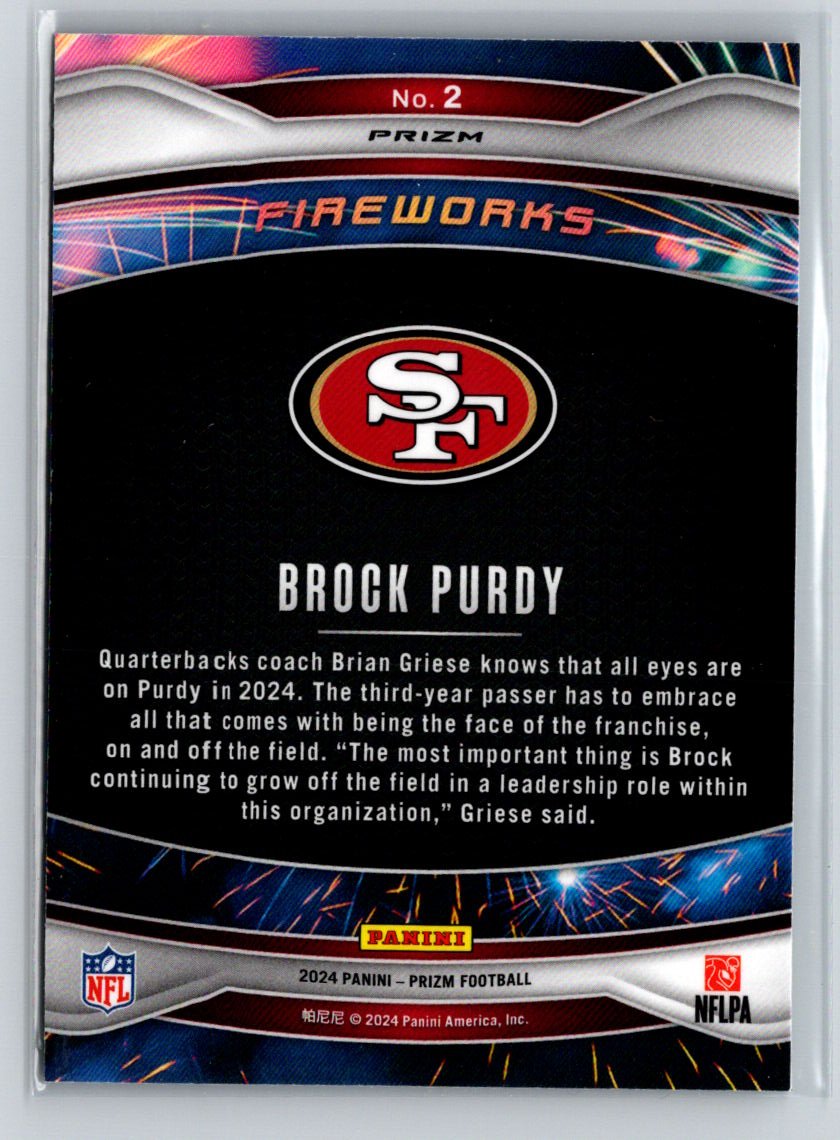 2024 Panini Prizm #2 Brock Purdy Fireworks Green Prizm E13