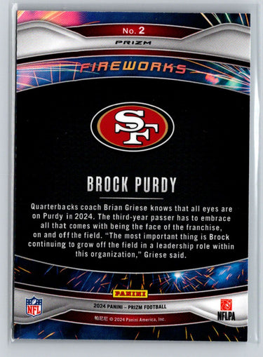 2024 Panini Prizm #2 Brock Purdy Fireworks Green Prizm E13