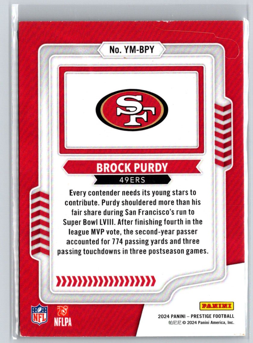 2024 Panini Prestige #YM-BPY Brock Purdy Youth Movement E13