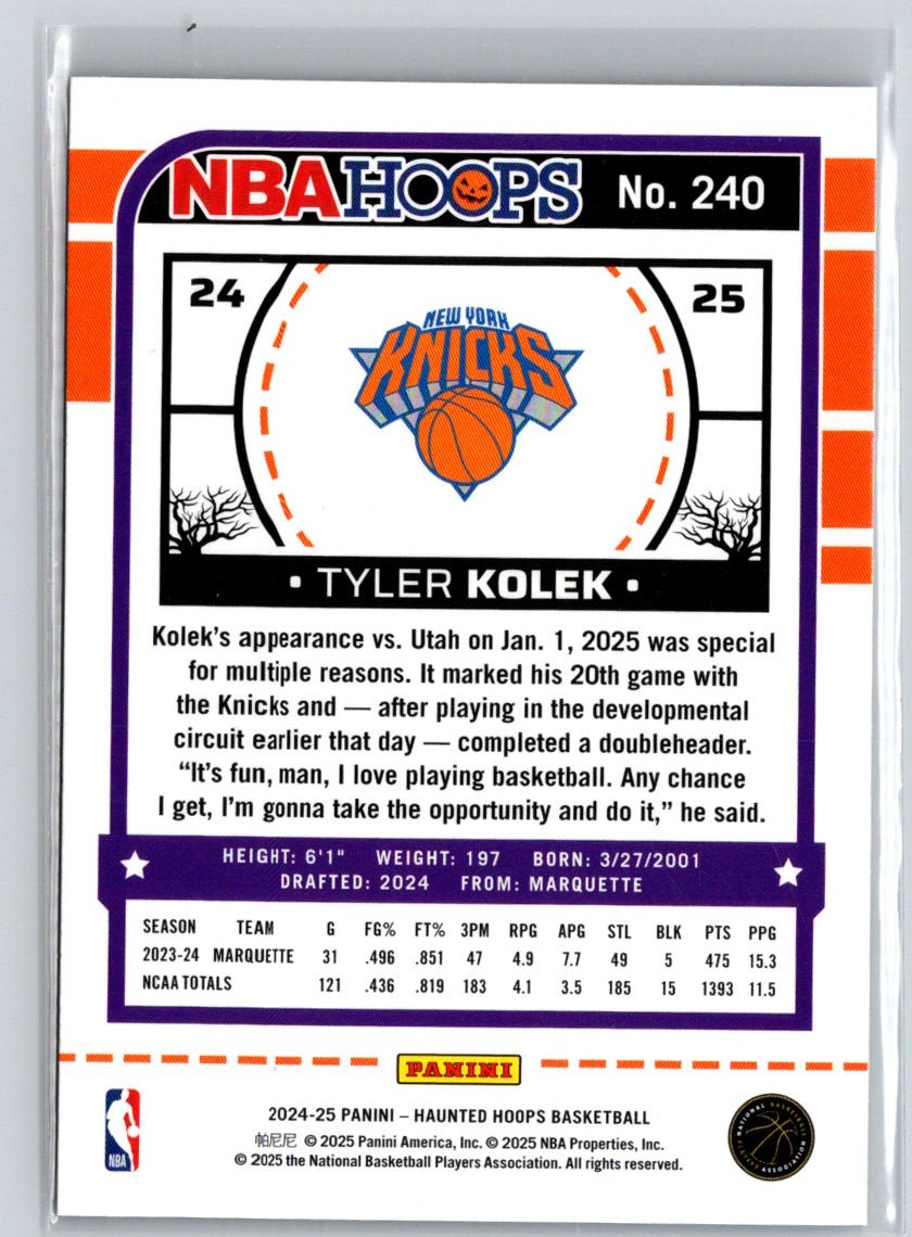 2024-25 Hoops Haunted Hoops #240 Tyler Kolek Orange E13