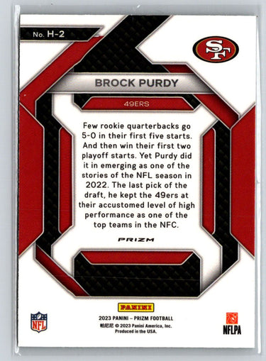 2023 Panini Prizm #H-2 Brock Purdy Emergent Prizms Green Wave E13