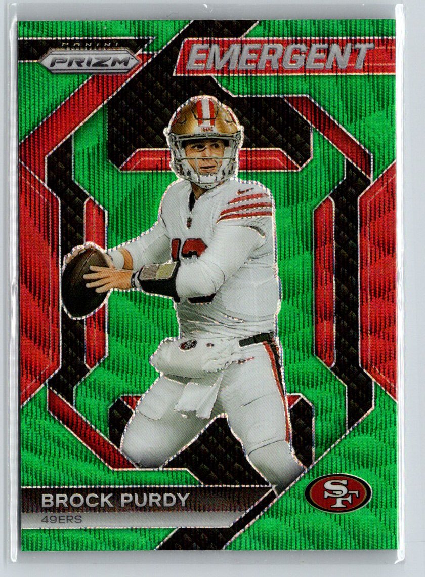 2023 Panini Prizm #H-2 Brock Purdy Emergent Prizms Green Wave E13