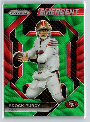 2023 Panini Prizm #H-2 Brock Purdy Emergent Prizms Green Wave E13