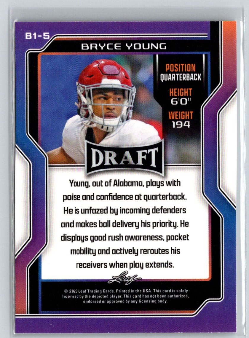 2023 Leaf Draft #B1-5 Bryce Young Base V1 E13