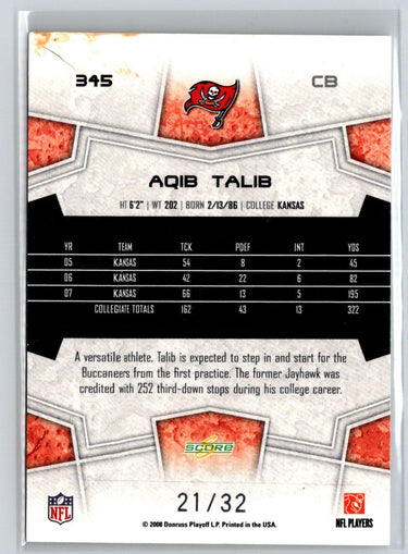 2008 Score #345 Aqib Talib E13
