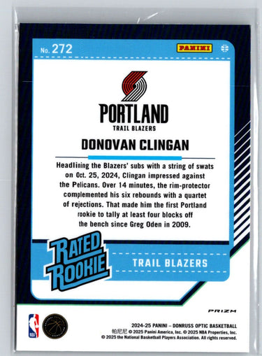 2024-25 Donruss Optic #272 Donovan Clingan Holo E14