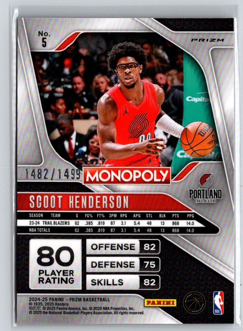 2024-25 Panini Prizm Monopoly #5 Scoot Henderson Millionaire Club #/1499 E14
