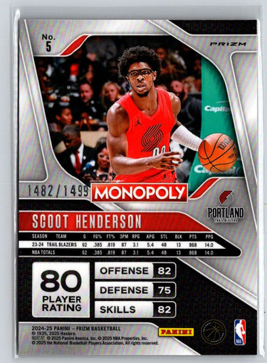 2024-25 Panini Prizm Monopoly #5 Scoot Henderson Millionaire Club #/1499 E14