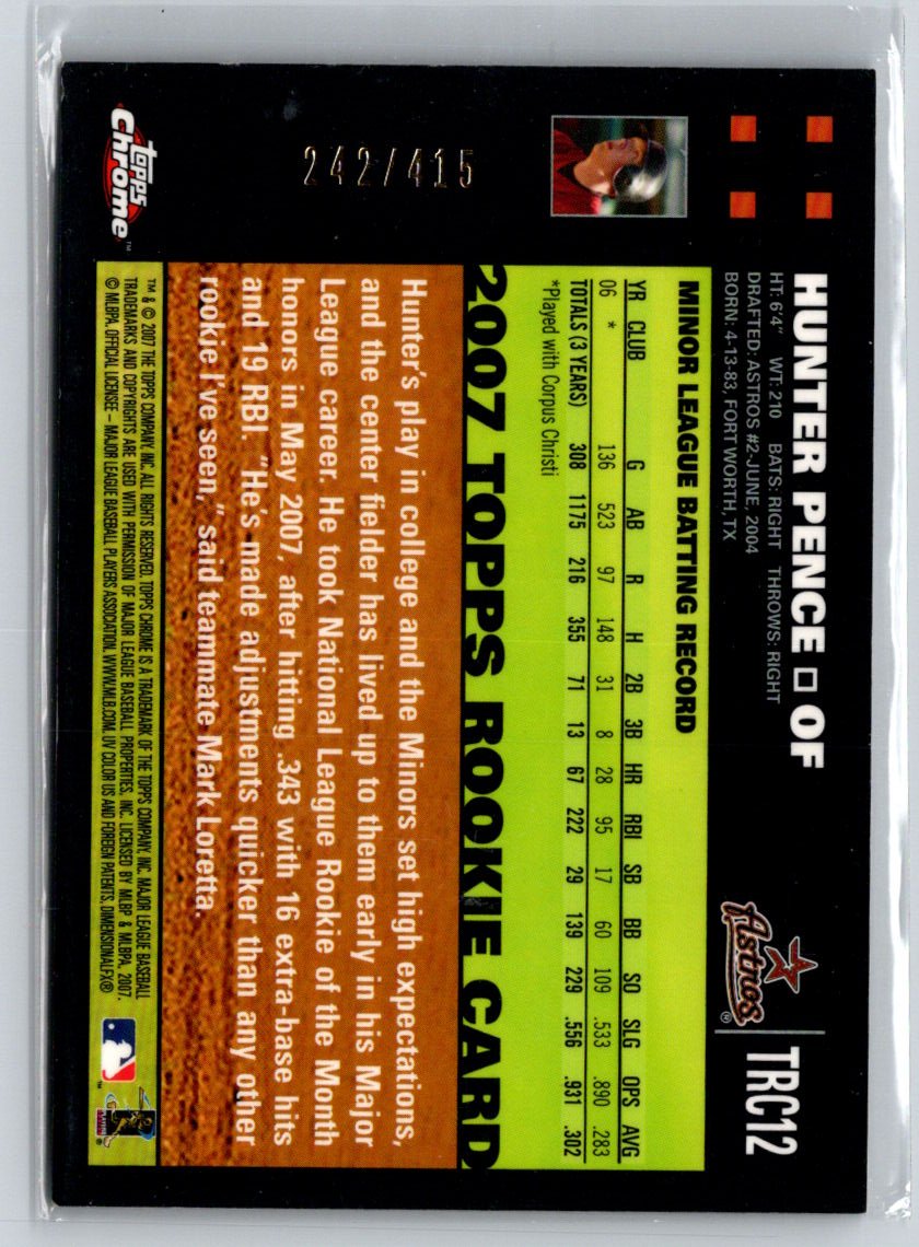 2007 Topps Update #TRC12 Hunter Pence Chrome Refractor Rookies #/415 E14